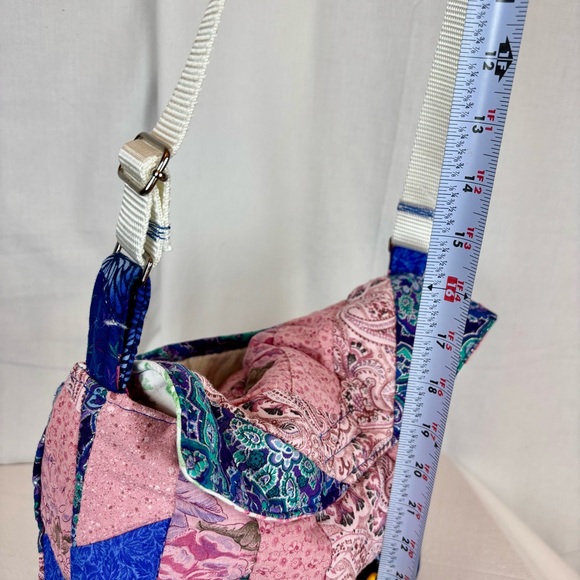 Handmade Upcycled Quilt Bible Tote Bag | Jewel Tones Carryall with Strap /Pocket - Picture 4 of 8